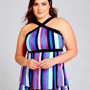HOT STRIPES NO WIRE BRA TANKINI TOP size 28